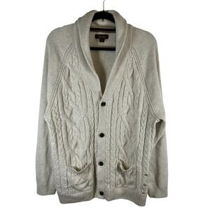 Tasso Elba Mens XXL Cream Cable Knit Shawl Collar Button Cardigan Sweater Cotton